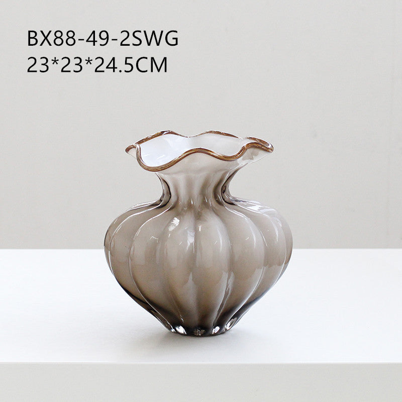 Gray Glass Ribbed Pumpkin Shape Vase 2 Sizes - Image 8