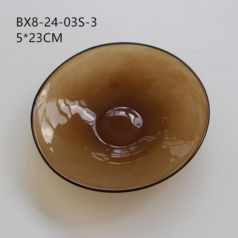 Round Flat Glass Serving Plate with Dark Rim Fruit plate - Image 6