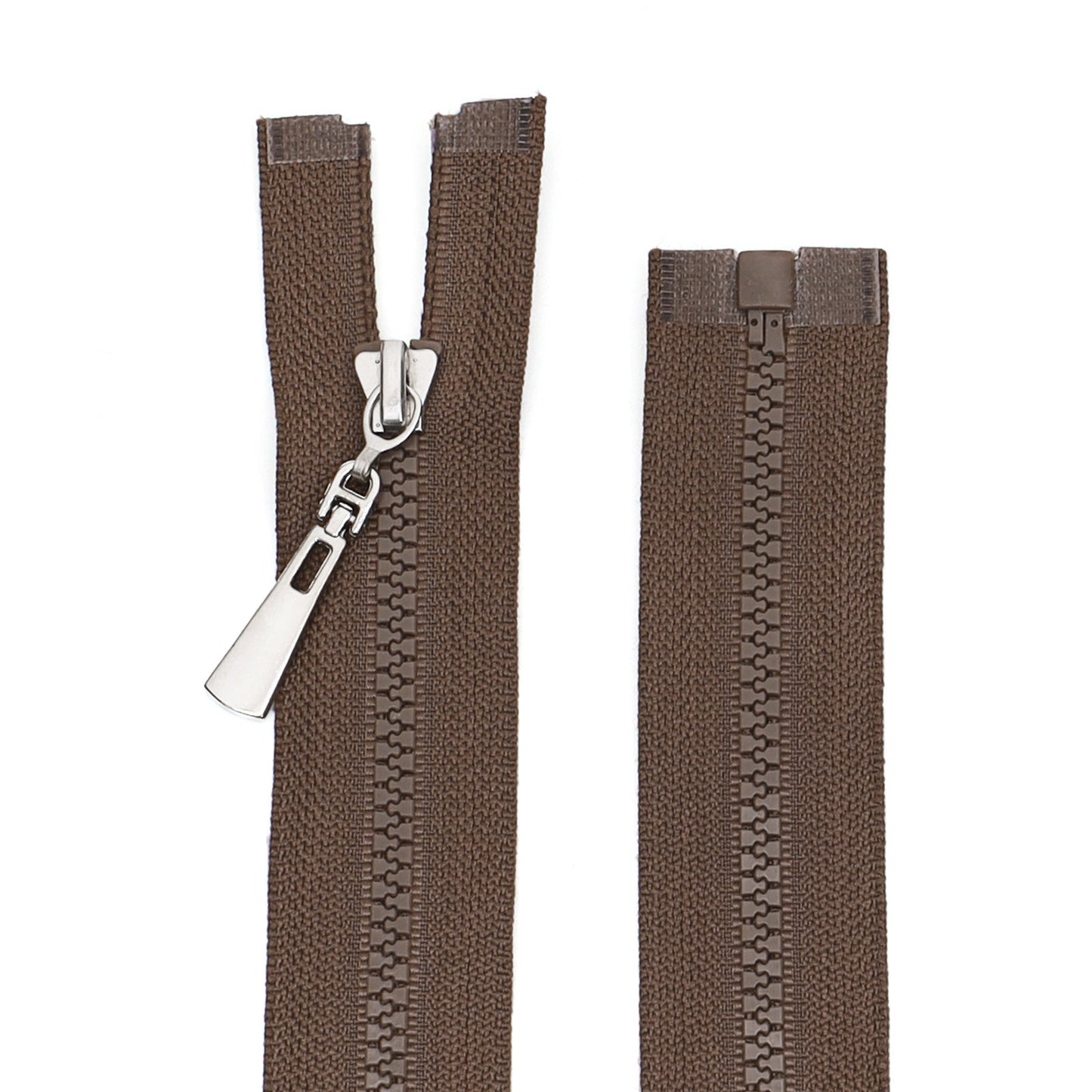 Brown Resin Zipper Silver Metal Slider Closed End Sewing