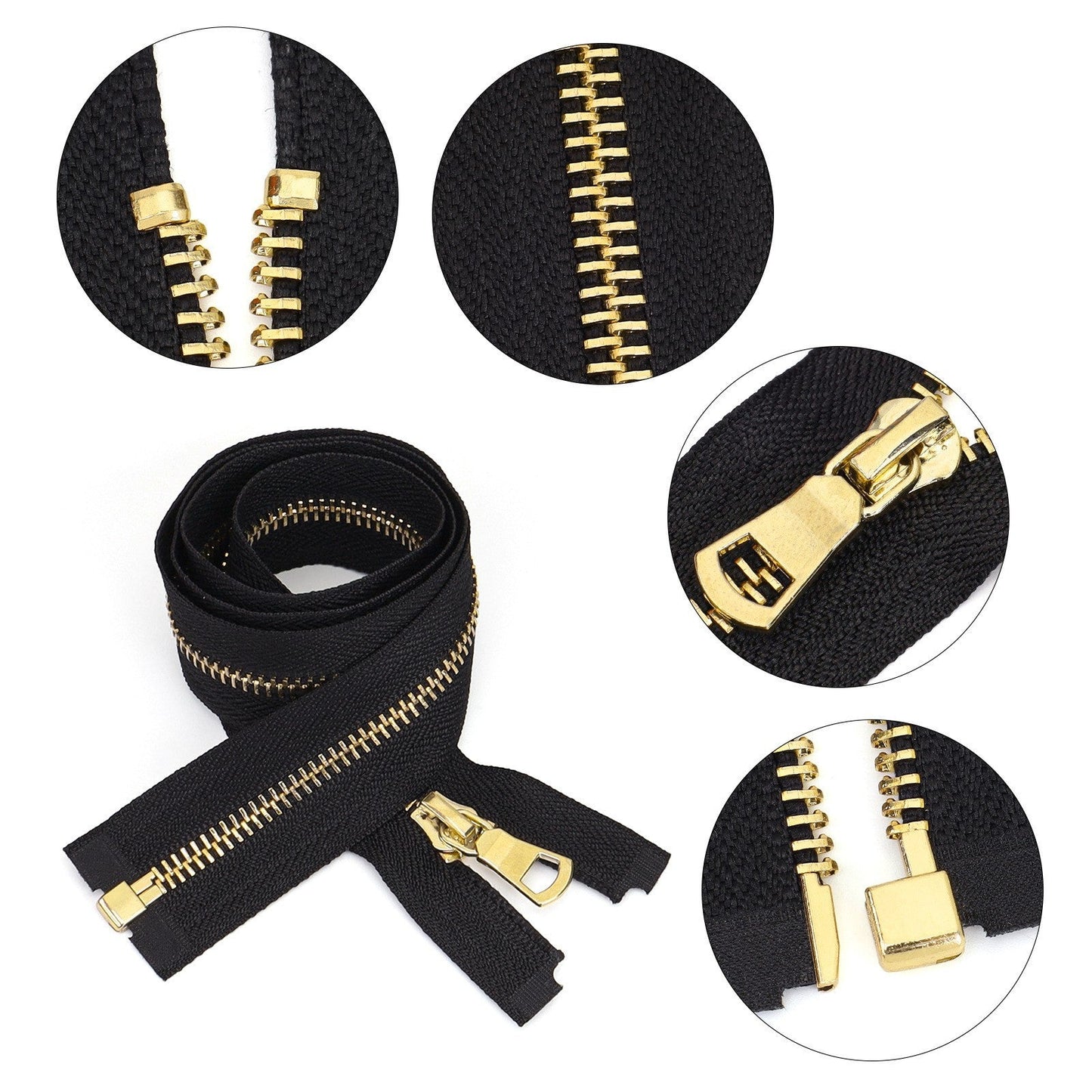 Black Open End Metal Zipper Gold Teeth For Jacket Coat