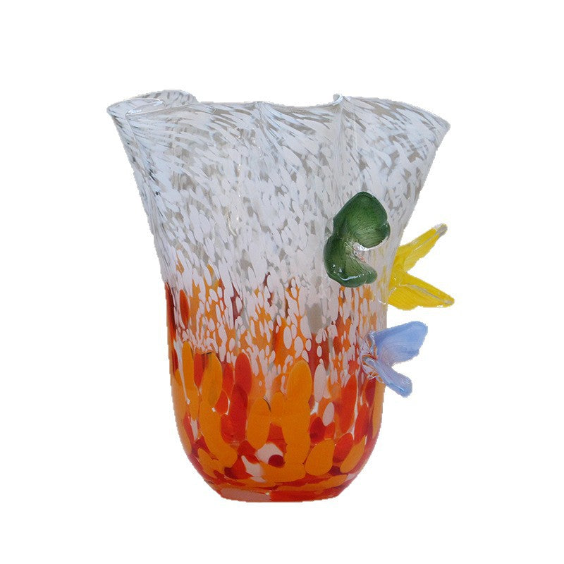 Ruffle Glass Vase with Glass Butterfly Ornaments - Image 5