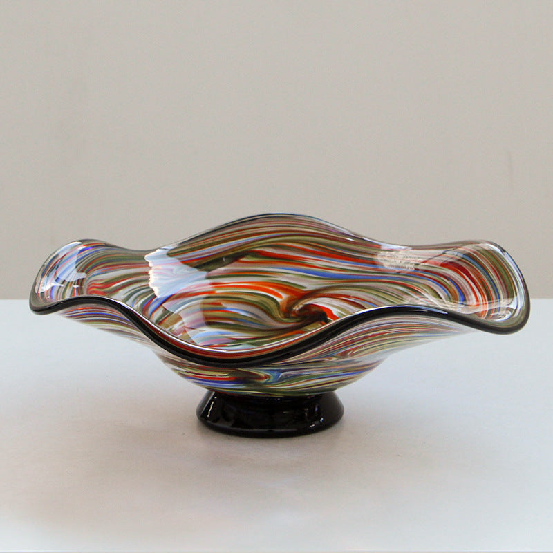 Multicolor Swirl Art Glass Footed Fruit Bowl - Image 4