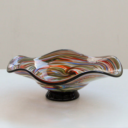 Multicolor Swirl Art Glass Footed Fruit Bowl - Image 4