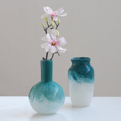 Teal White Gradient Glass Vase Round and Tall Styles - Image 1