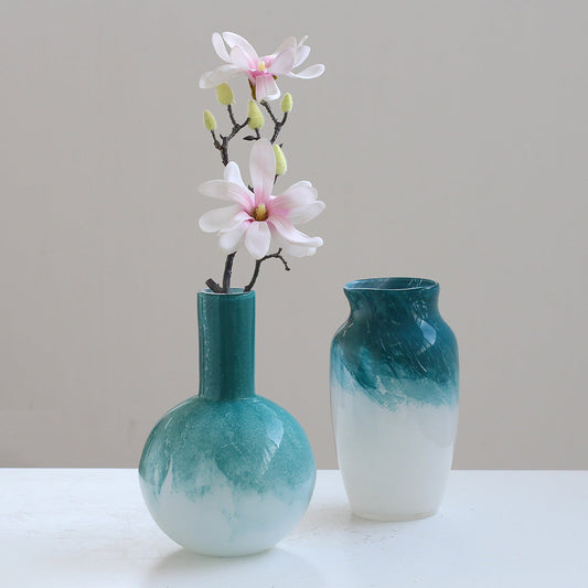 Teal White Gradient Glass Vase Round and Tall Styles - Image 1