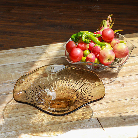 Amber Textured Glass Decorative Bowl Wavy Rim Fruit plate - Image 1