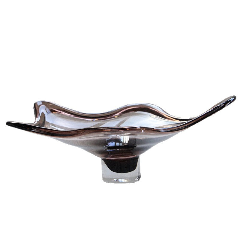 Smoked Gray Glass Wavy Footed Fruit Bowl - Image 5