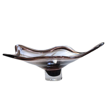Smoked Gray Glass Wavy Footed Fruit Bowl - Image 5