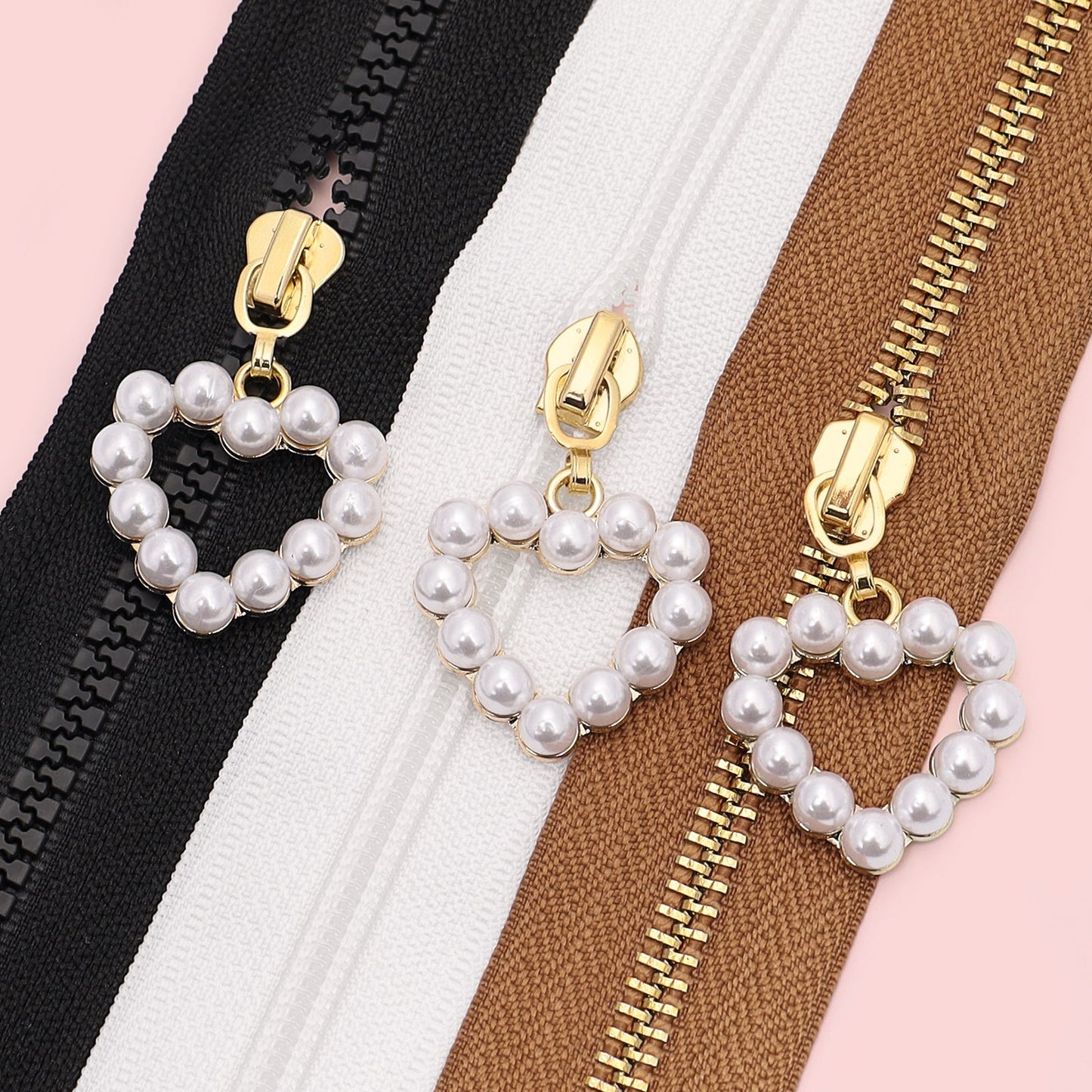 5# Pearl Heart Zipper Pull (Lockable Slider)