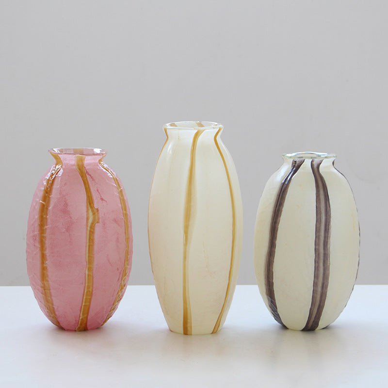 Striped Oval Art Glass Flower Vase 3 Colors - Image 4