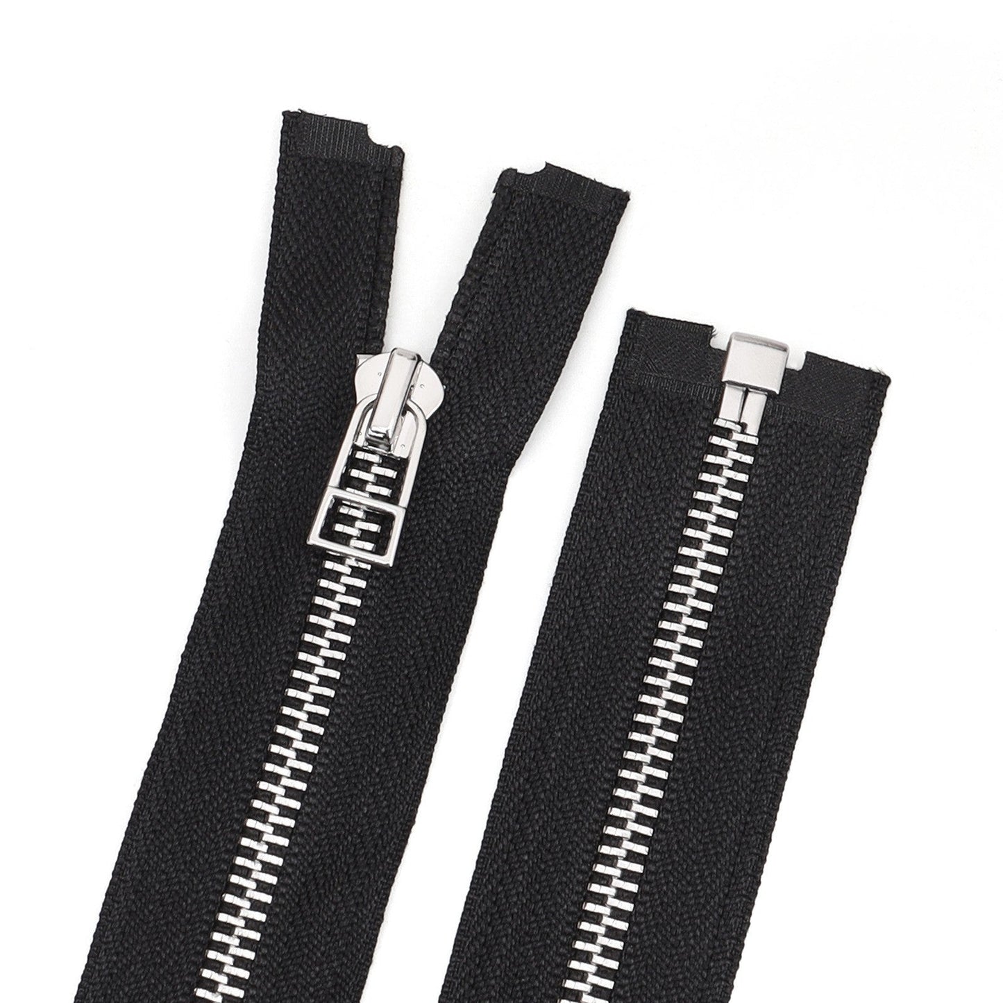 Black Open End Metal Zipper Silver Teeth Separating Jacket