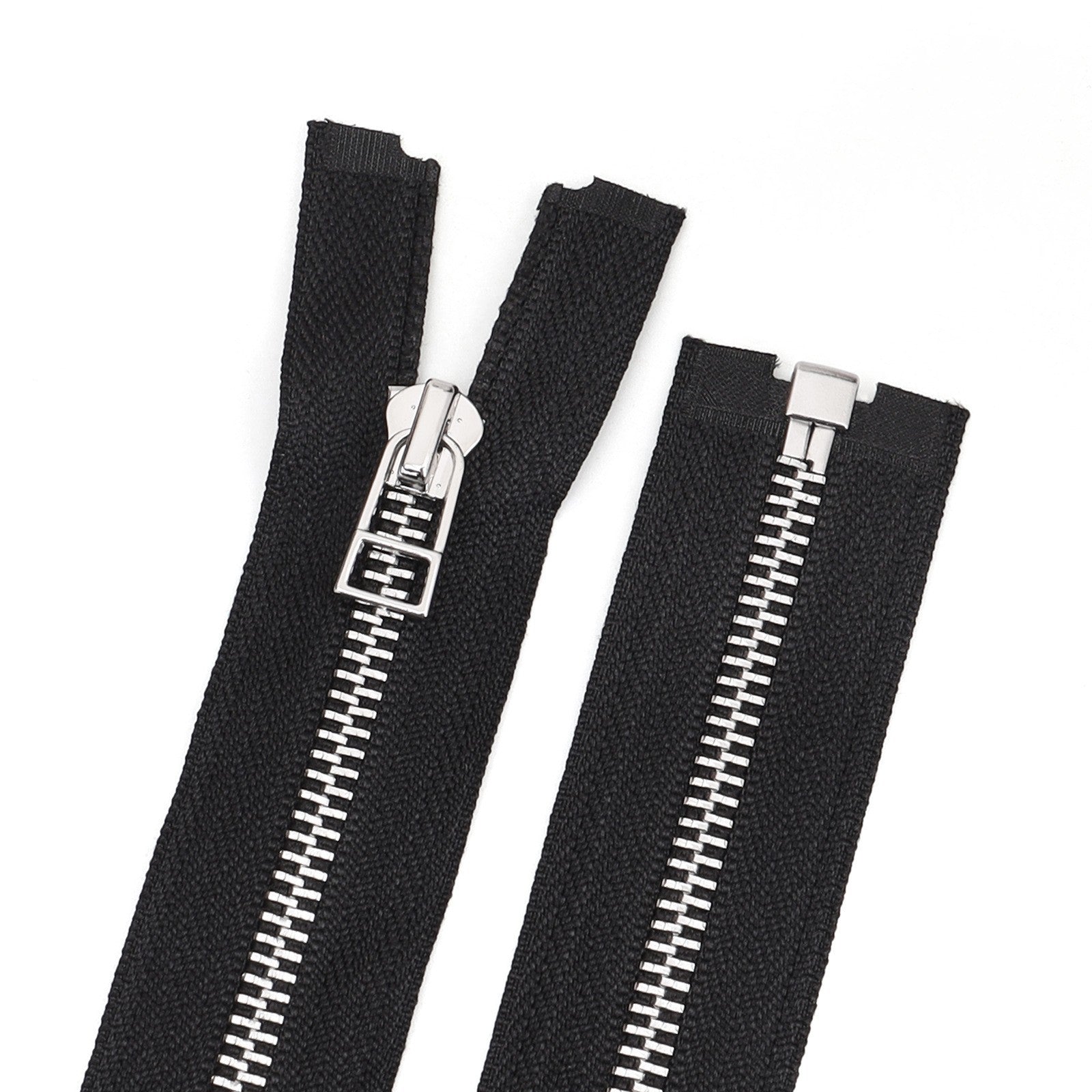 Black Open End Metal Zipper Silver Teeth Separating Jacket