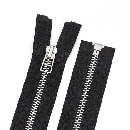Black Open End Metal Zipper Silver Teeth Separating Jacket