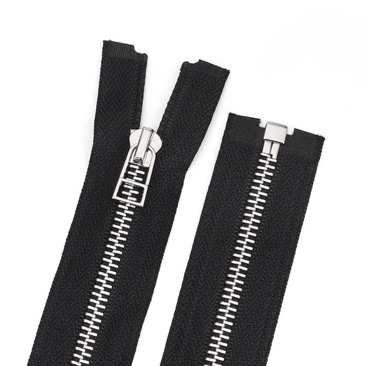 Black Open End Metal Zipper Silver Teeth Separating Jacket