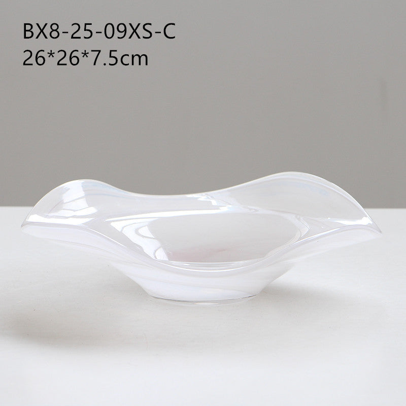 White Opaque Glass Ruffle Vase and Dish Set - Image 8