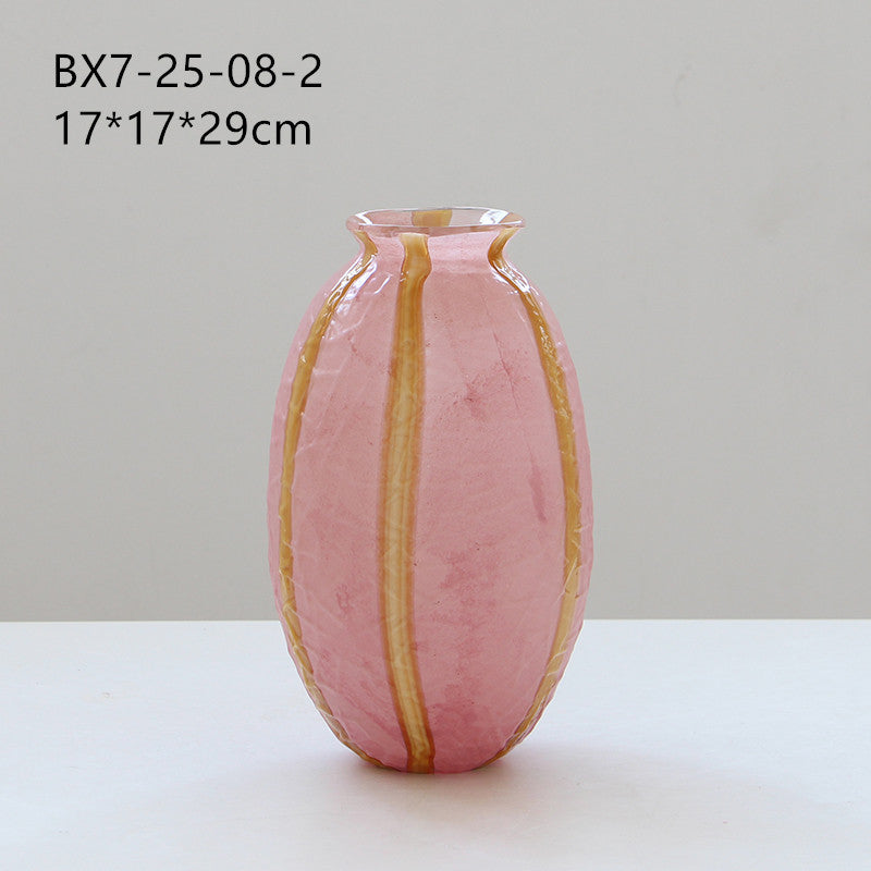 Striped Oval Art Glass Flower Vase 3 Colors - Image 7