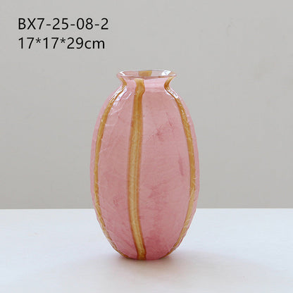 Striped Oval Art Glass Flower Vase 3 Colors - Image 7