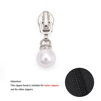 5# Faux Pearl Drop Zipper Pull with Rhinestones - For Metal Zipper