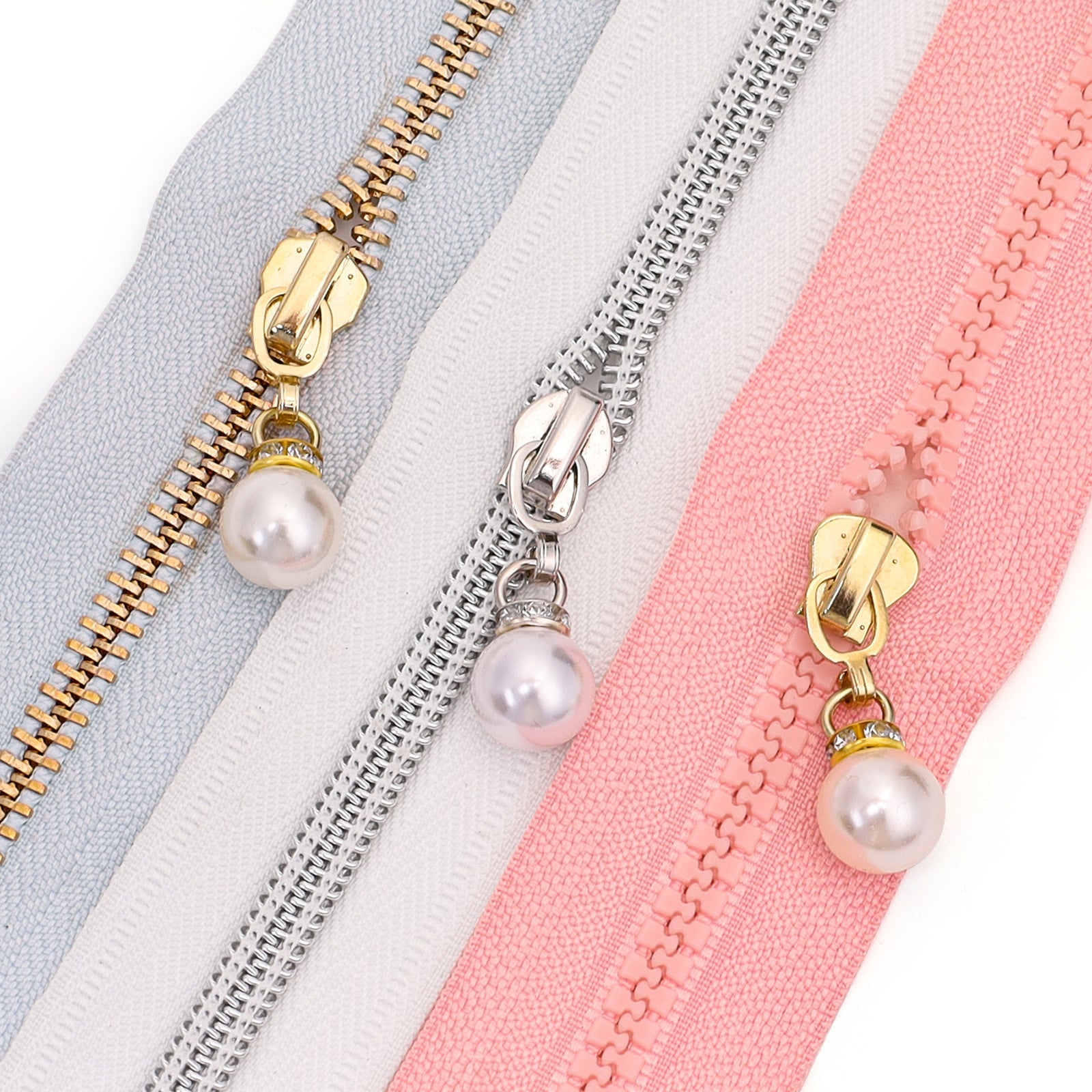 5# Faux Pearl Drop Zipper Pull with Rhinestones - For Nylon Zipper