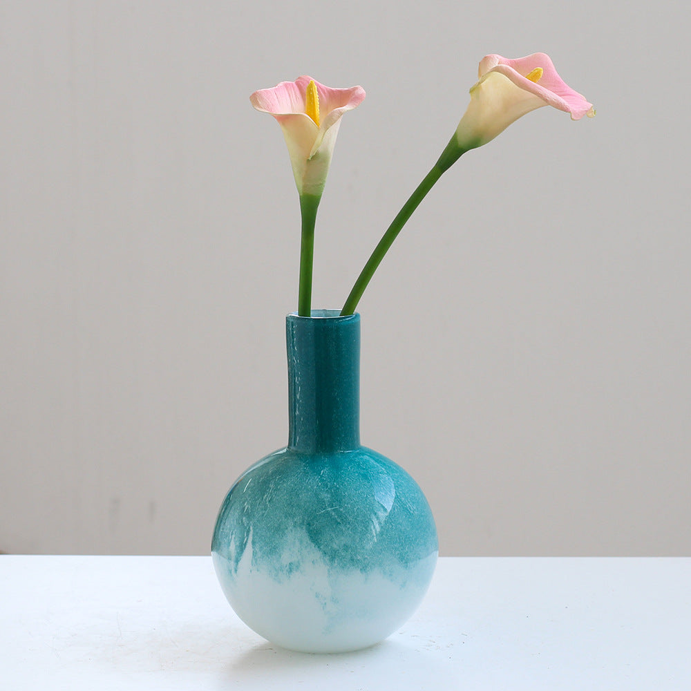 Teal White Gradient Glass Vase Round and Tall Styles - Image 2