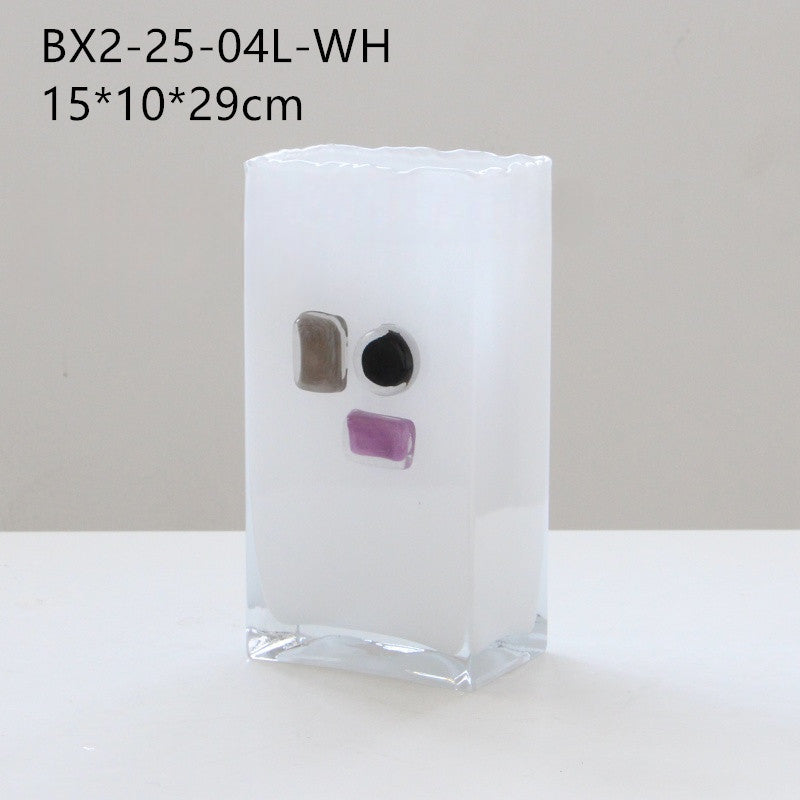 White Frosted Rectangle Glass Vase with Color Blocks - Image 6