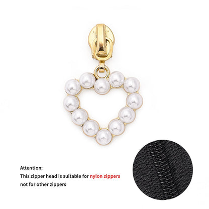 5# Pearl Heart Zipper Pull (Lockable Slider)