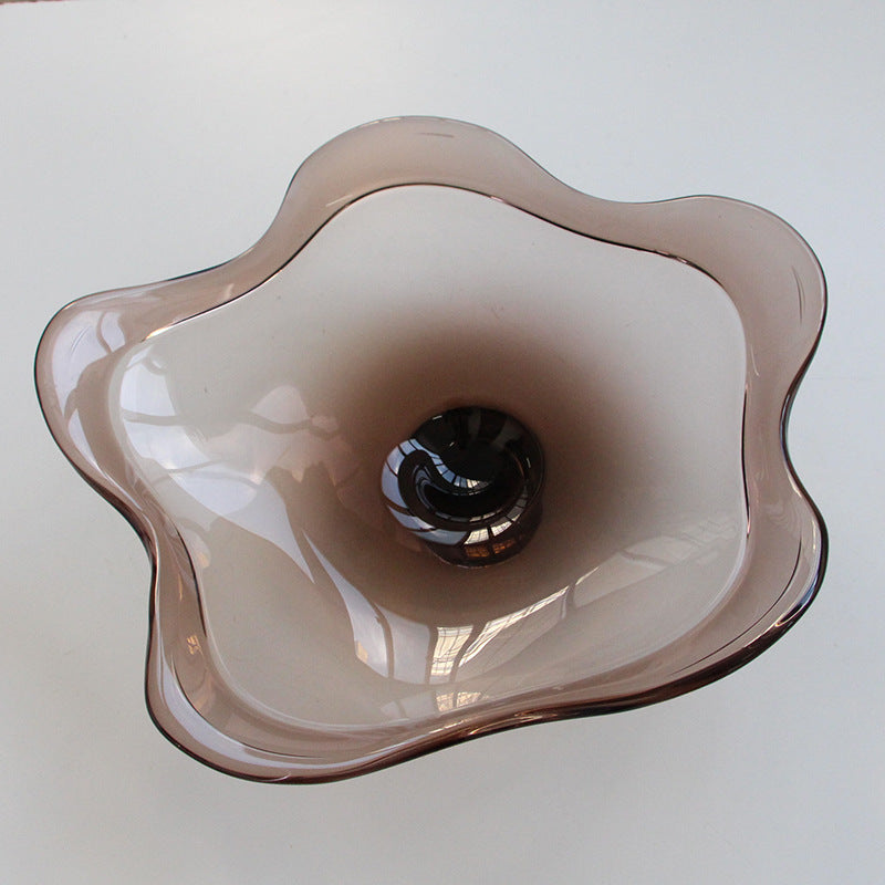 Smoked Gray Glass Wavy Footed Fruit Bowl - Image 4