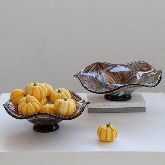 Multicolor Swirl Art Glass Footed Fruit Bowl - Image 1