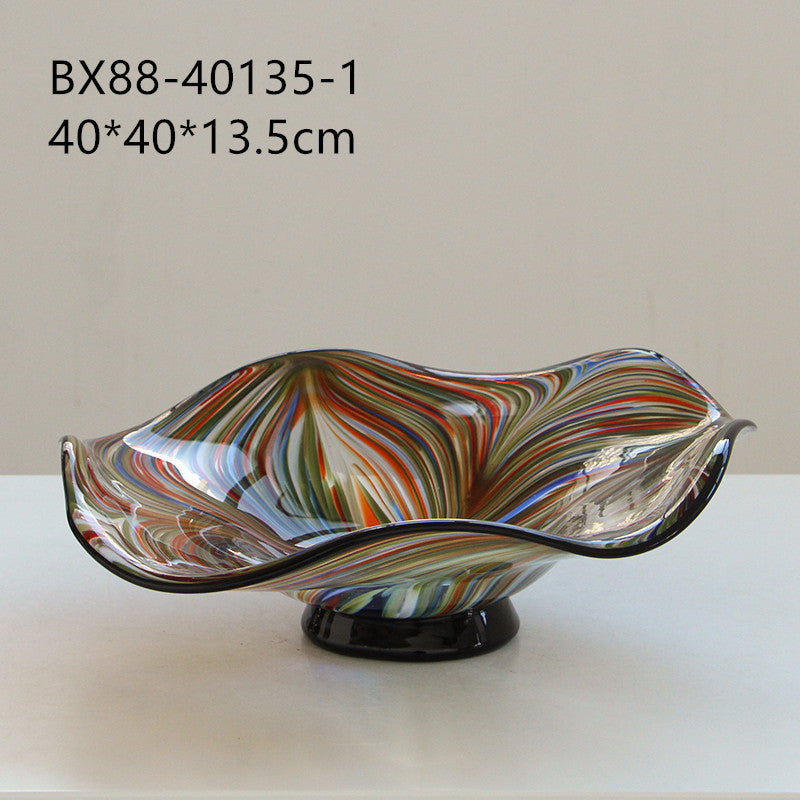 Multicolor Swirl Art Glass Footed Fruit Bowl - Image 6