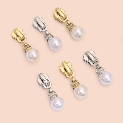 5# Faux Pearl Drop Zipper Pull with Rhinestones - For Resin Zipper