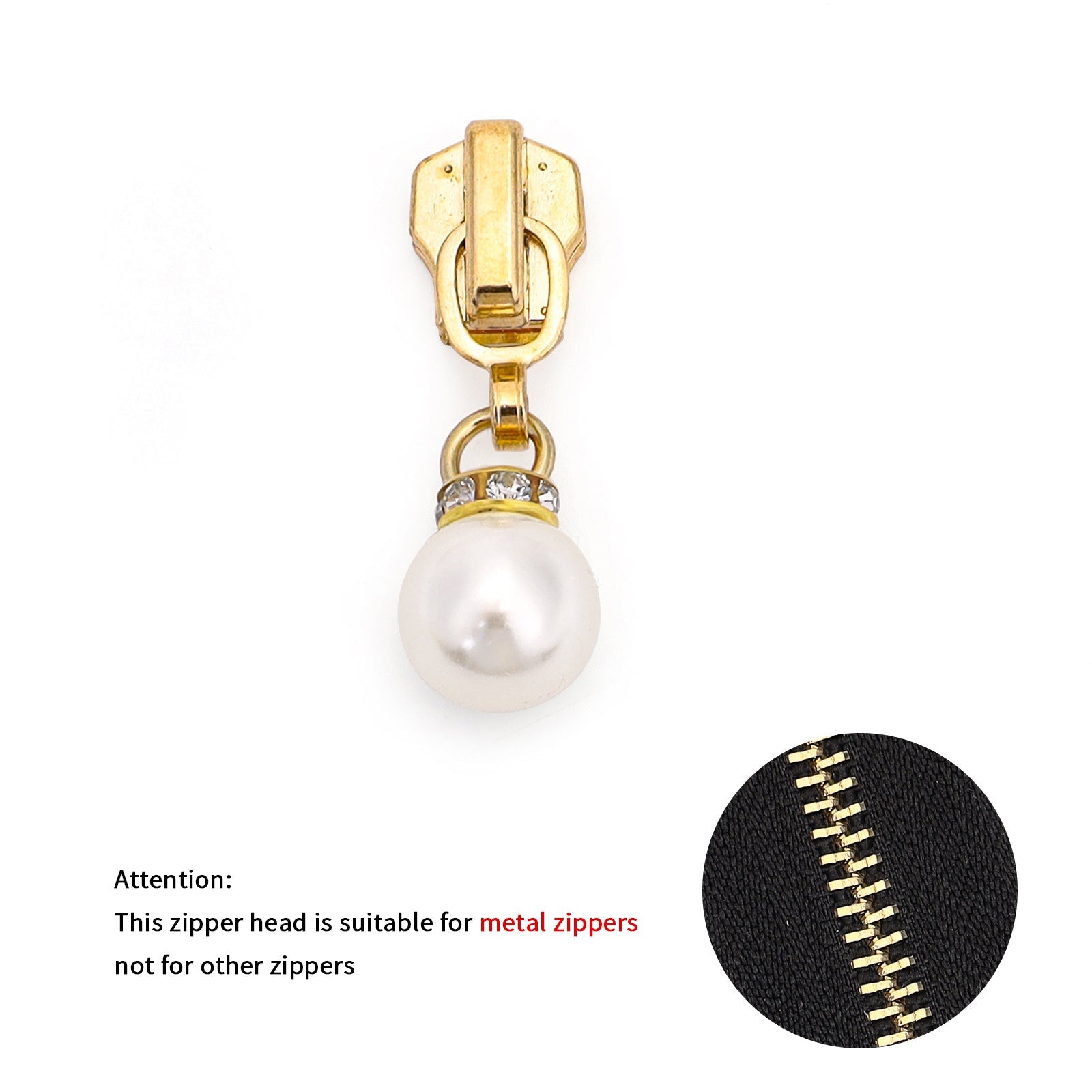 5# Faux Pearl Drop Zipper Pull with Rhinestones