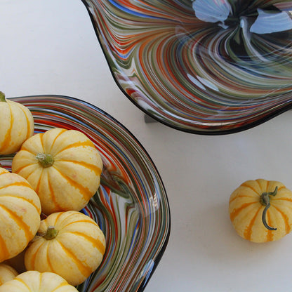 Multicolor Swirl Art Glass Footed Fruit Bowl - Image 3