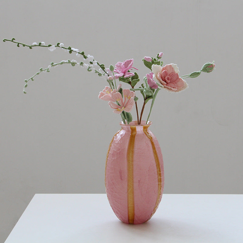Striped Oval Art Glass Flower Vase 3 Colors - Image 2