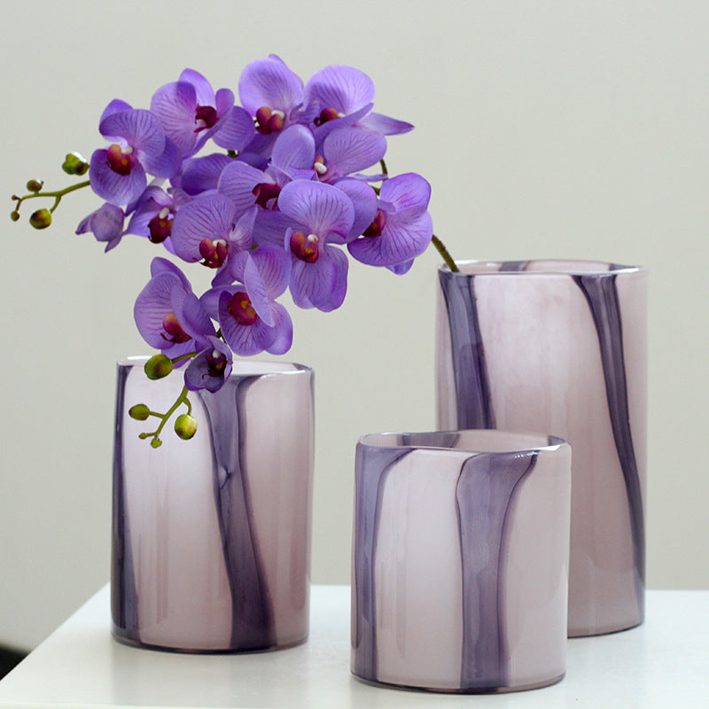 Purple Stripe Art Glass Cylinder Vase 3 Sizes - Image 1