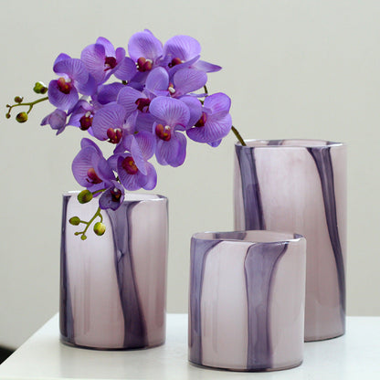 Purple Stripe Art Glass Cylinder Vase 3 Sizes - Image 1