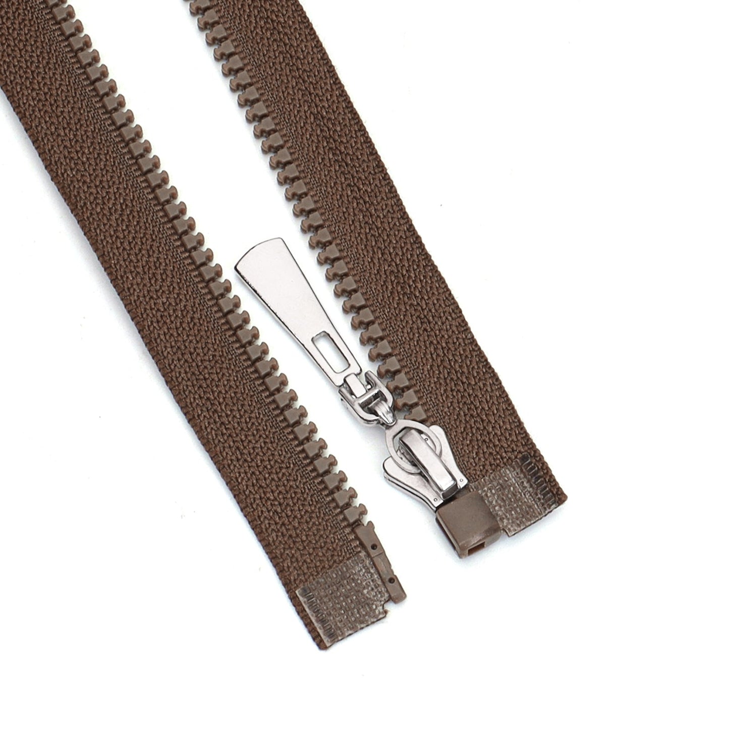 Brown Resin Zipper Silver Metal Slider Closed End Sewing