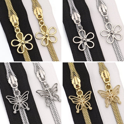 5# Hollow Charm Zipper Pull – Butterfly & Flower - Silver