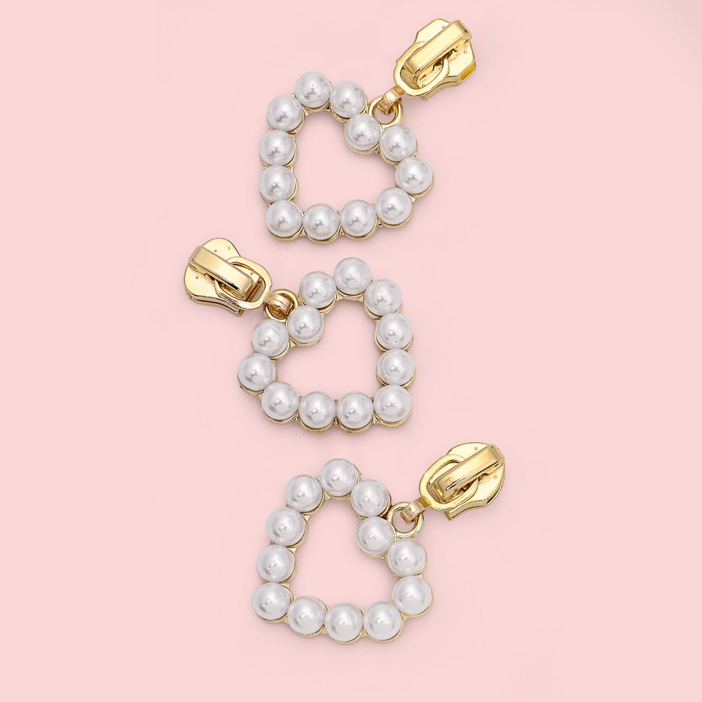 5# Pearl Heart Zipper Pull (Lockable Slider) - Metal Pearl Heart