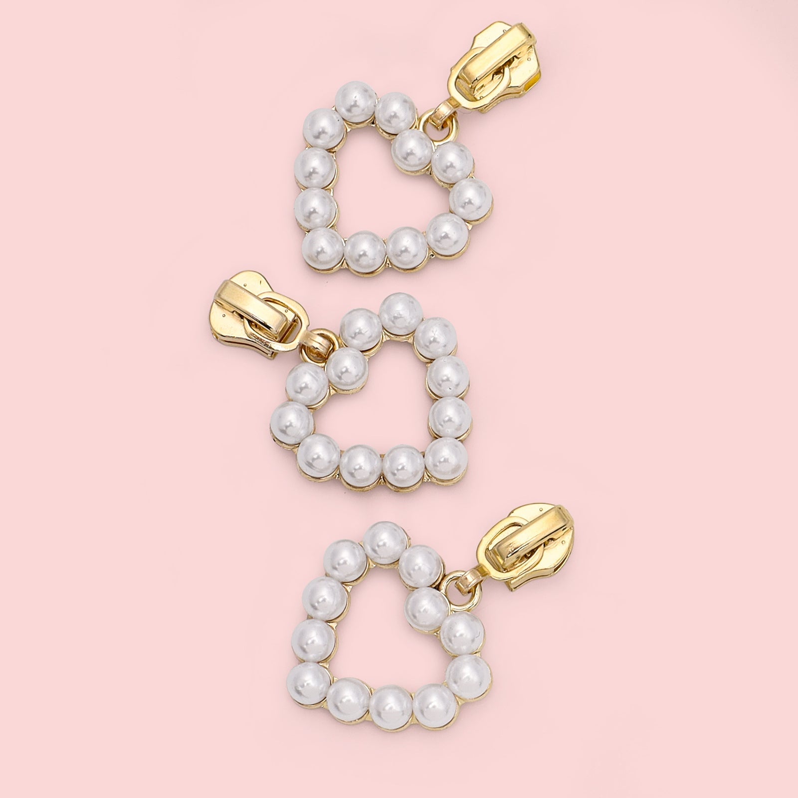 5# Pearl Heart Zipper Pull (Lockable Slider) - Metal Pearl Heart