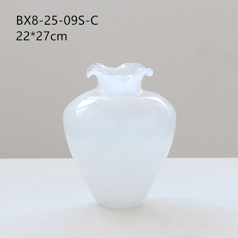 White Opaque Glass Ruffle Vase and Dish Set - Image 7