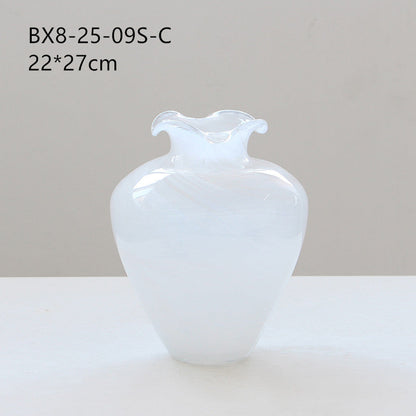 White Opaque Glass Ruffle Vase and Dish Set - Image 7