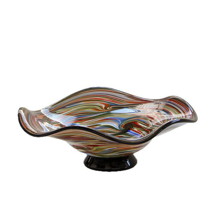 Multicolor Swirl Art Glass Footed Fruit Bowl - Image 5