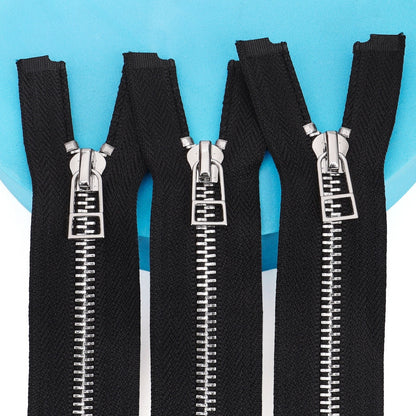 Black Open End Metal Zipper Silver Teeth Separating Jacket - Black