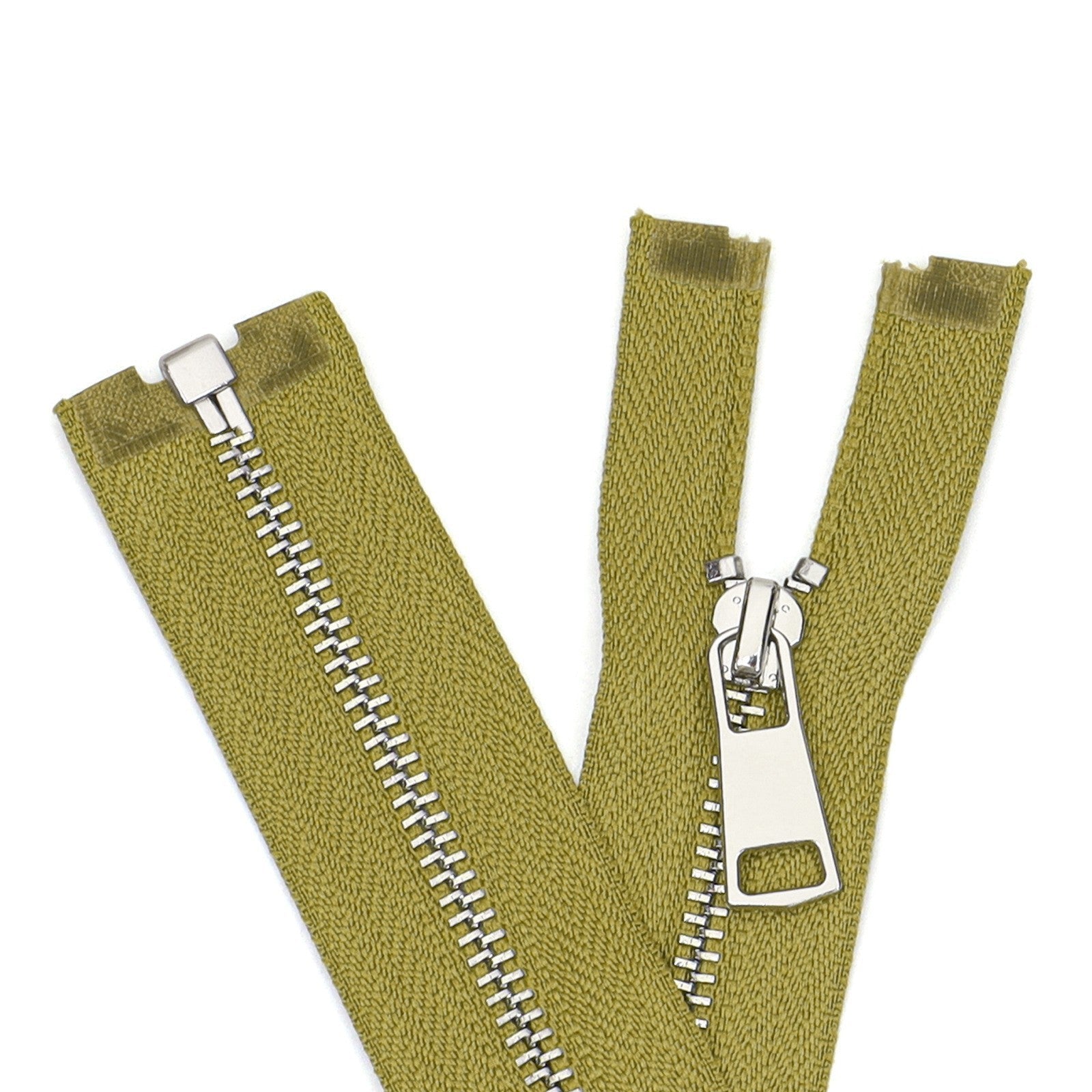 Olive Green Metal Zipper Silver Teeth Closed End Sewing