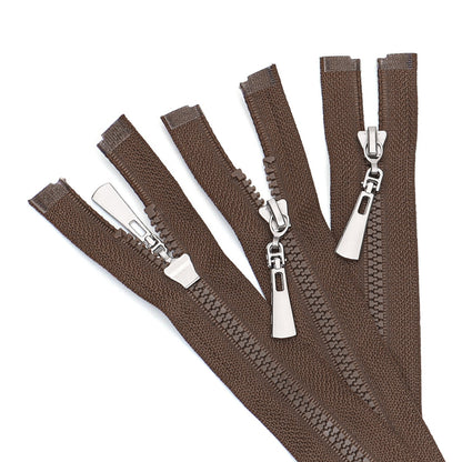 Brown Resin Zipper Silver Metal Slider Closed End Sewing