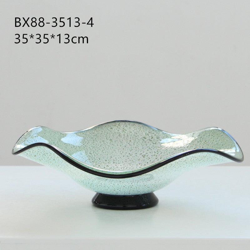 Gold Speckle Glass Footed Fruit plate Wavy Edge - Image 5