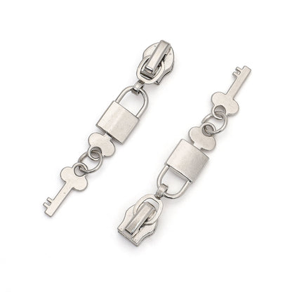 5# Padlock & Key Zipper Pull - Silver Padlock