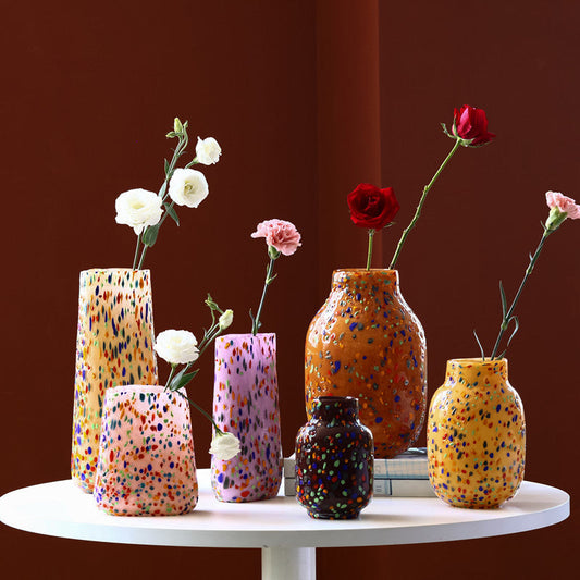 Colorful Speckled Art Glass Flower Vase Multiple Shapes - Image 1