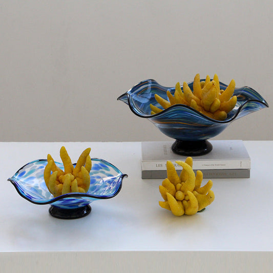 Blue Spotted Art Glass Footed Compote Bowl Fruit plate - Image 1
