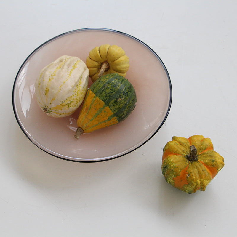 Round Flat Glass Serving Plate with Dark Rim Fruit plate - Image 3